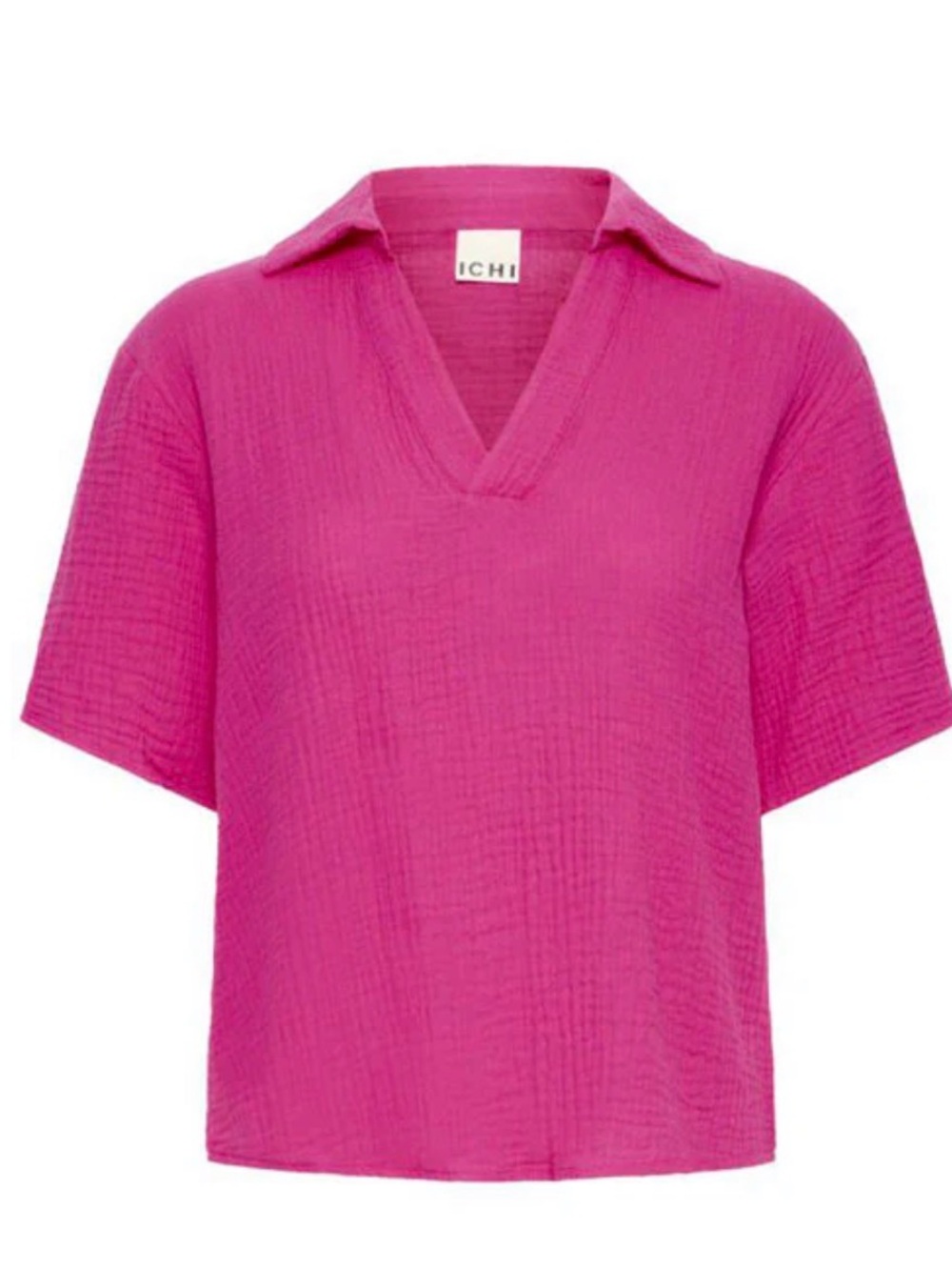 Ichi 💗Gauzy Cotton Polo Top, berry pink
Size EU42